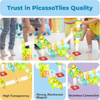 PicassoTiles Magnet Tiles Building Block Travel Size Magnetic Marble Run Construction Toy Set Mini Diamond Marble Racetrack Building Blocks Playset Education STEM Learning Kit Boy Girl 3+ PTMG45