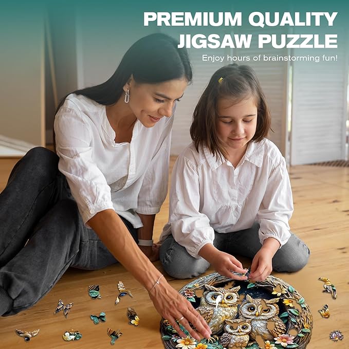 Wooden Puzzles for Adults - 3D Vision Effects Owl Family Wooden Jigsaw Puzzle - Unique Animal Shaped Wood Puzzles Adult - Creative Birthday Gift Family Game (100pcs)