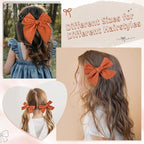 DEEKA 4 PCS Burnt Orange Cotton Linen Hair Bows 3 Styles 5" & 4" Handmade Hair Bow set for Toddler Girls Alligator Hair Clips Knot Bows Hair Accessories for Little School Girls (Burnt Orange)