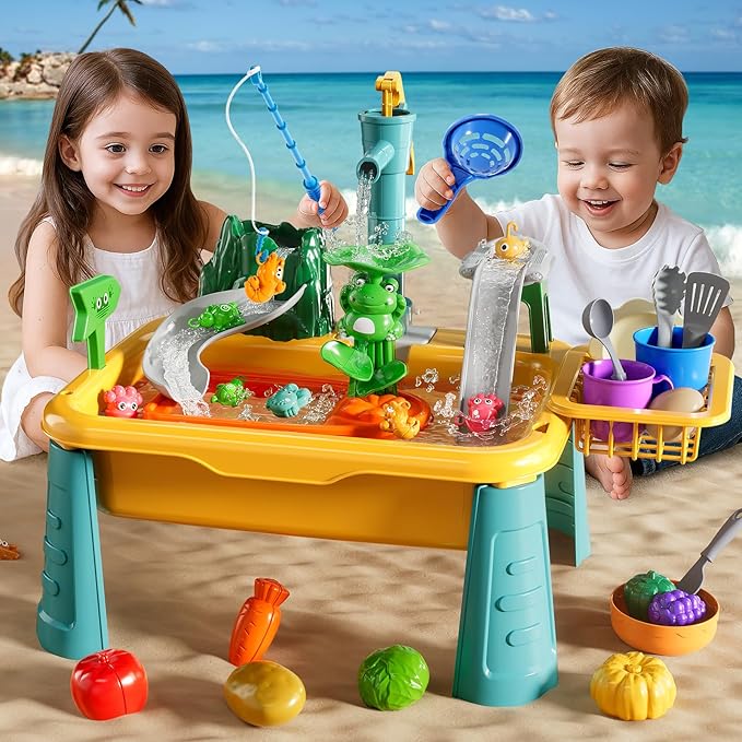 Kitchen Sink Toys Toddlers 3-5, Play Sink with Running Water, Water Table for Kids Ages 4-8, Fishing Game Outdoor Toys Pretend Role Play Toys for Boys Girls 3 4 5 6 7 8
