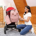 Dikaslon Diaper Bag Backpack with Portable Changing Pad, Pacifier Case and Stroller Straps, Large Unisex Baby Bags for Boys Girls, Multipurpose Travel Back Pack Moms Dads, Pink