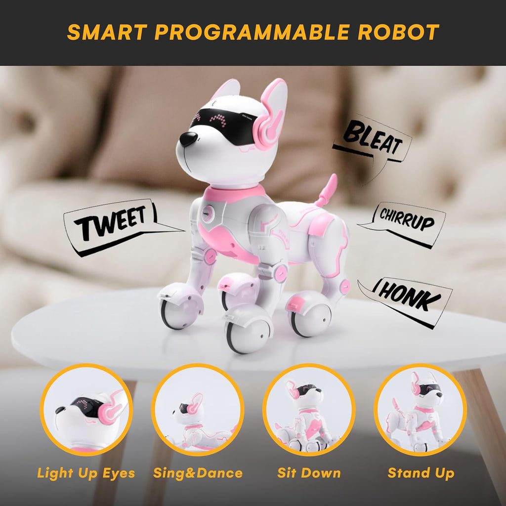 Top Race Pink Robot Dog - Remote Control Toy with Touch Function - Interactive Smart Pet with Voice Commands, Dancing, Animal Sounds - Robotic Puppy for Kids, 3 Years Up