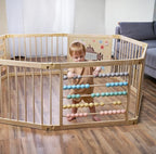 Wooden Playpen Extra Large for Toddlers and Babies - Under The Sea Theme Toy Desighn - (8/10) Wood Panels - Foldable and Adjustable Baby playpen - Extra Large Baby playpen (8-Panels)