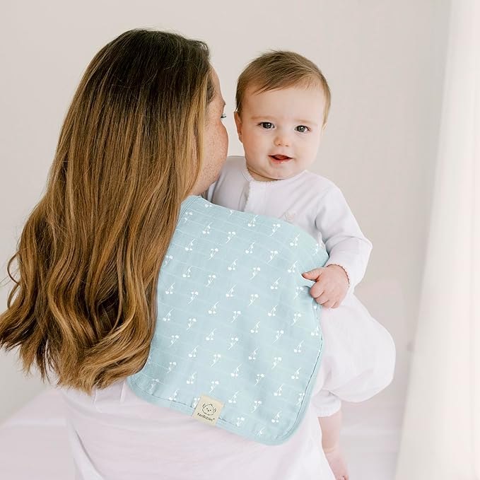 5-Pack Cotton Muslin Burp Cloths Baby Girls, Boys - Soft & Absorbent Spit Up Burp Rags, Large Muslin Towel, Cotton Wash Cloths for Babies, Newborn, Infant, No Shrink, Durable, Neutral (Wild Bloom)