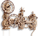 WOODEN.CITY Steampunk Wall Clock Kit – 3D Wooden Puzzle for Adults, Mechanical DIY Clock Model, Working Wall Art (257 Pieces) Made in EU
