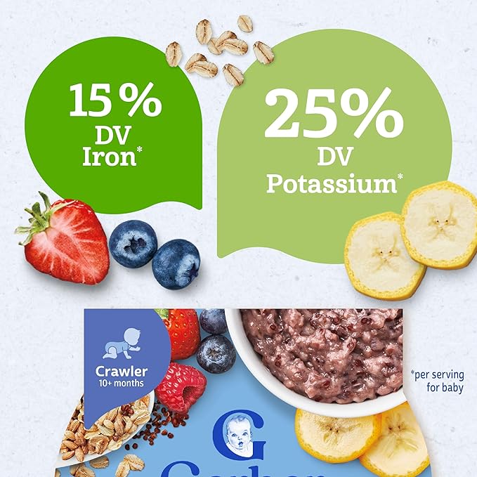 Gerber Stage 3 Baby Food, Organic Morning Bowl, Oats Barley & Quinoa, Baby Oatmeal, 8PK