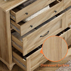 WAMPAT Baby Dresser with 8 Drawers for Kids Room, Farmhouse Kids Dresser Wooden Double Dresser for Bedroom, Wide Dresser Organizer for Children’s Bedroom, Nursery Furniture, 54 Inch, Oak