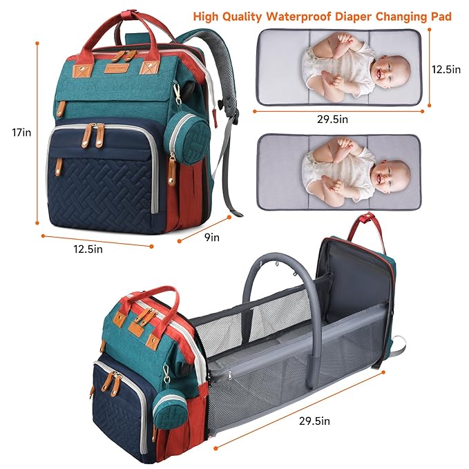 Diaper Bag Backpack Diaper Bag Multifunctional Waterproof Diaper Bag with Changing Station Travel Backpack with Changing Pad, Pacifier Case & Stroller Straps(Multicolor)