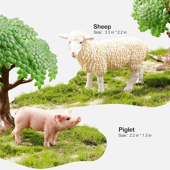 9PCS Realistic Farm Animal Toys for Toddlers, Educational Learning Plastic Farm Toy Animal Figure Set Playset Including Cow Sheep Pig Dog Figurines for Kid