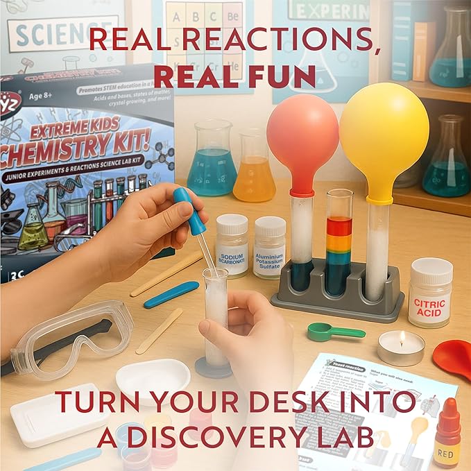 Playz Extreme Chemistry Set – 52 Unique Experiments, Science Kits for Kids Age 8-12, Lab Gear, Volcano Project, Learning Tools, Fair Activity, Discovery Gift, STEM Toys for Boys and Girls