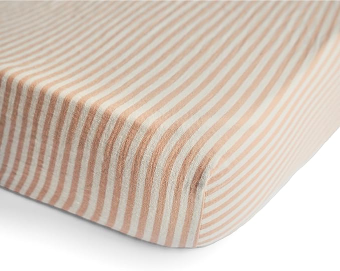 mushie Extra Soft Muslin Fitted MINI Crib Sheet | 24"x 38" (Natural Stripe)