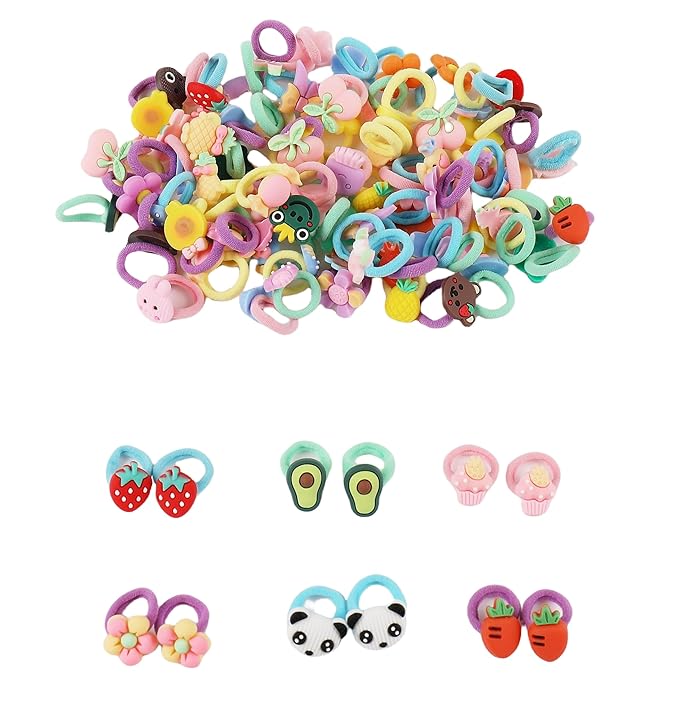 100PCS Baby Hair Ties, Cotton Toddler Hair Ties for Girls and Kids, Seamless Hair Bands, Elastic Ponytail Holders（Random color 100 B）
