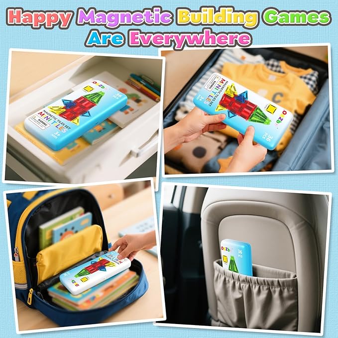 Magnetic Tiles Mini Travel Toddler Set, Magnetic Blocks Building Kids Toys & Games, Montessori Preschool Classroom Must Haves Educational Learning Sensory Toys for 3+ Year Old Boys Girls Birthday Gift