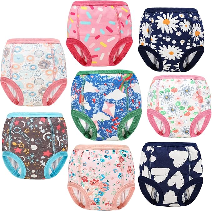 MooMoo Baby 8 Packs Potty Training Pants Cotton Absorbent Training Underwear for Toddler Boy and Girls 2T-9T