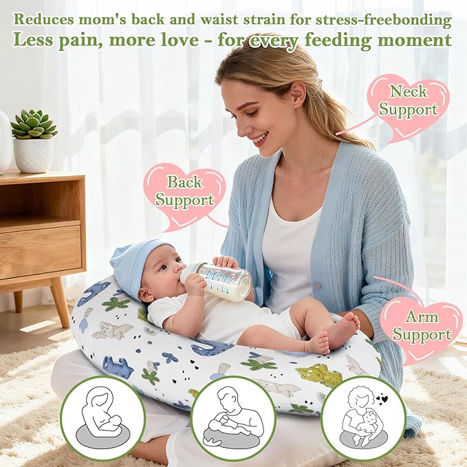 Nursing Pillow for Breastfeeding and Bottle Feeding, Ergonomic Design for Tummy Time & Sitting Support, with Removable & Washable Soft Cover, Hypoallergenic Newborn Baby Pillow for Boys and Girls
