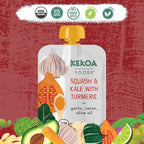 Kekoa Foods Squash & Kale with Turmeric Baby Food Purée | 100% USDA Certified-Organic Vegetarian | Organic, Non-GMO, Gluten-Free, Vegan | Flavorful & Nutritious First Food for Babies | 3.5 oz 36 Pack