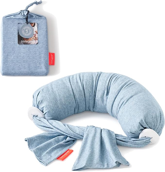bbhugme Adjustable Nursing Pillow with Two Blue Melange Covers - Breastfeeding and Baby Support