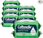Cottonelle GentlePlus Flushable Wet Wipes with Aloe & Vitamin E, 16 Flip-Top Packs, 42 Wipes Per Pack (672 Total Wipes), Packaging May Vary