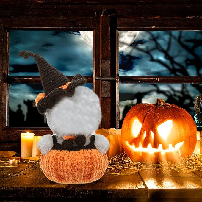 17cm Handmade Halloween Pumpkin Outfit - Knitted Halloween Clothes Set for 17 cm Doll Adorable Witch Style (Black)