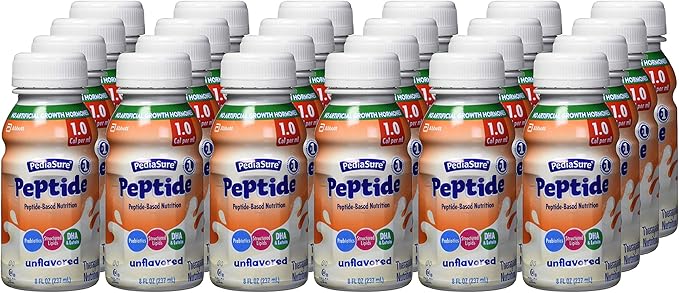 PediaSure Peptide 1.0 Cal, Peptide-Based Formula, Sole-Source Nutrition Drink for Tube Feeding or Oral Nutrition, Unflavored, 8-fl-oz Bottle, Pack of 24