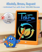 TEKFUN Toys for Girls Boys 10IN LCD Writing Tablet, Magic Doodle Board with Anti-Lost Stylus, Mess Free Coloring for Toddlers Drawing Pad, Toddler Travel Car Plane Trip Toys Gifts (Orange)