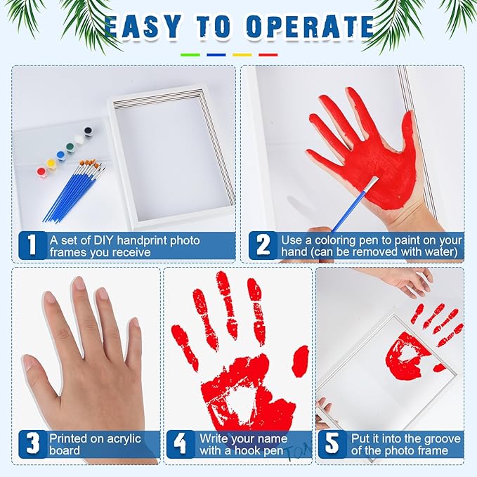 Suzile DIY Handprint Kit for New Parents - Mother's Day Father's Day Gifts,Baby Handprint Frame with 5 Acrylic Boards & 6 Colors Paint,Family Keepsake Craft for First-time Moms Dads(White)