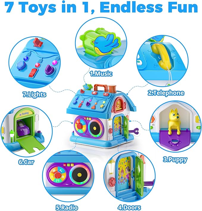 Montessori Toy for 1 Year Old Boy Gifts, Musical Baby Toy 9-12-18 Month, Bilingual Educational Toddler Toys Age 1-2, First Birthday Gift for 1 Year Old Boy (Blue)