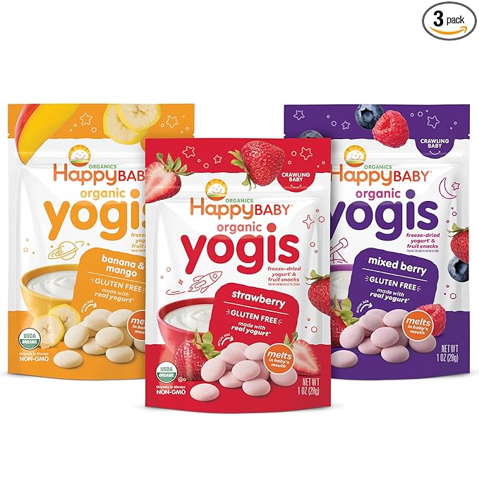 Happy Baby Organics Yogis Freeze-Dried Yogurt & Fruit Snacks, 3 Flavor Variety Pack, 1 Ounce (Pack of 3)