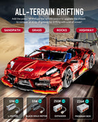 BAV Plated Sports Car Building Sets with Electric Chassis Lifting, Colletible Building Model for Adults, 1:10 Scale Electric Driftable Remote Control Technic Sports Car for Adults Men Teens.