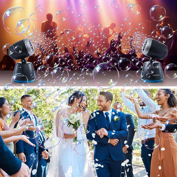 Rechargeble Bubble Machine, 270° Automatic-Rotating, 38000 Big Bubbles/min, 1000ml Large Bubble Tank, 2200mAh Battery, Bubble Maker for Kids Toddlers, Parties, Wedding, Birthday, Outdoor, Black