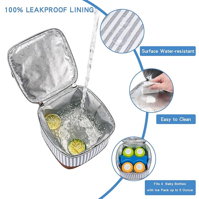 Breastmilk Cooler Bag with Ice Pack Fits 4 Baby Bottles Up to 5 Ounce, Baby Bottle Cooler Bag Great for Nursing Mom Daycare, Straps