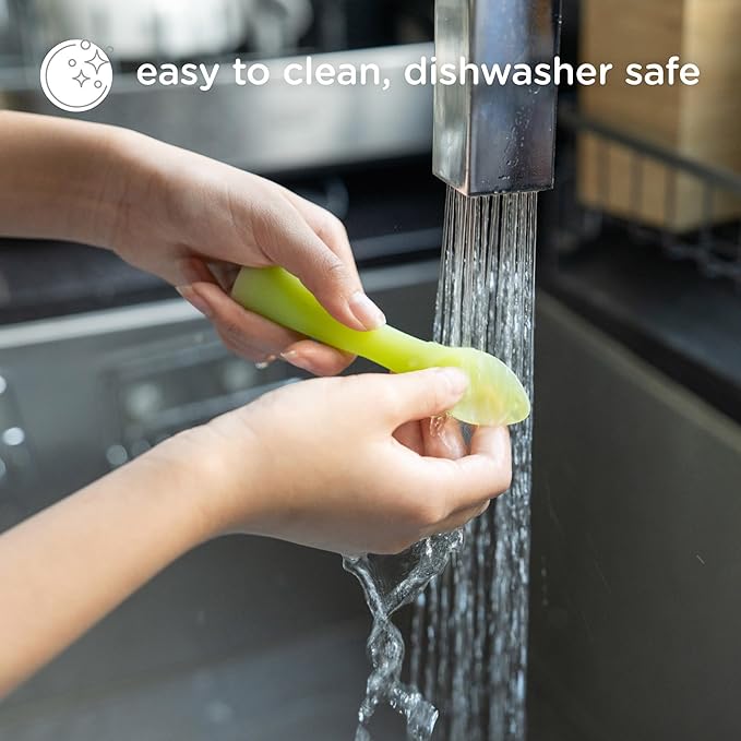 Olababy 100% Silicone Soft-Tip Training Spoon for Baby Led Weaning 2pack (Pearl/Blueberry)