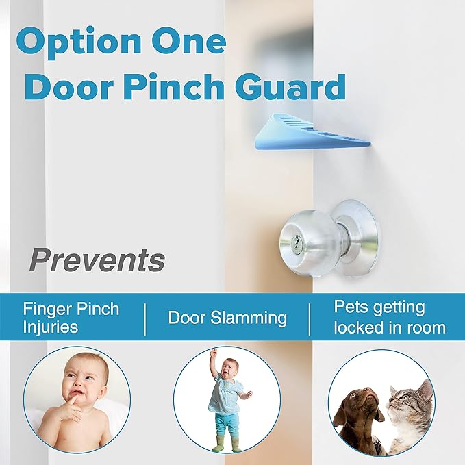 Door Pinch Guard and Door Slam Stopper, Durable Silicone Door Finger Pinch Guard, Prevents Finger Pinch Injuries, Slamming Doors, Door Safety for Kids, 4 Packs Blue Upgraded.
