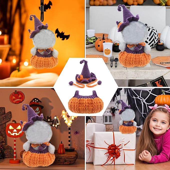 17cm Doll Clothes Set - Handmade Knitted Adorable Witch Pumpkin Style for Dolls Dress Up (Purple)