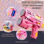 Jasny 2 Pack Rechargeable Dino Bubble Guns for Kids, LED Light Up Bubbles Machine Blower with 2 Bottles Refill Solution for Toddlers, Summer Wedding Toys Gift