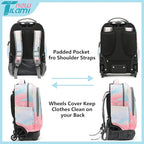 NEW TILAMI 18 inch Rolling Backpack for Girls – Waterproof, Large Capacity, Stair-Climbing Design, Adjustable Handle, Great for School, Pink Sunset