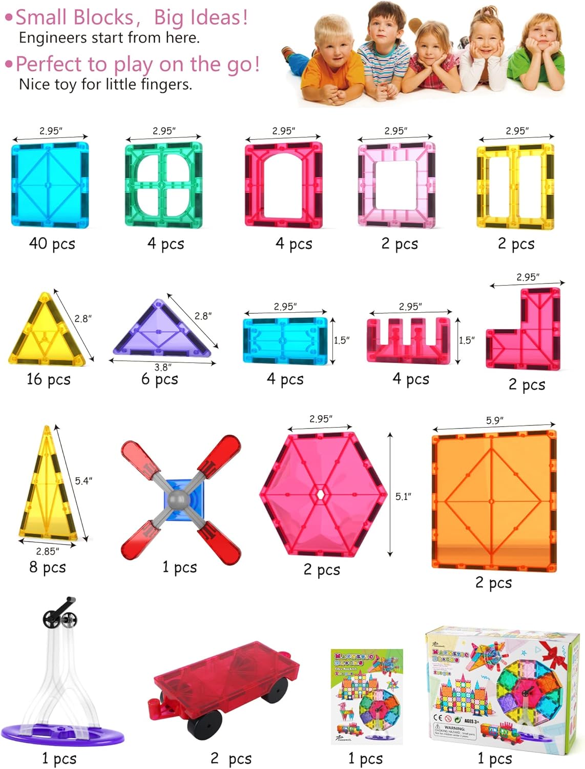 Jasonwell 100pcs Magnetic Tiles Building Blocks Set for Boys Girls Preschool Educational Magnet Construction Kit Stacking STEM Toys Christmas Birthday Gift for Kids Toddler 3 4 5 6 7 8 9 10 + Year Old