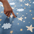 Loartee Coral Velvet Area Rug - 1" Thick Memory Foam Baby Play Mat, Washable Toddler Carpet, Home Decor for Living Room, Nursery, Kids Bedroom, Starry Blue, 6'7"x7'10"
