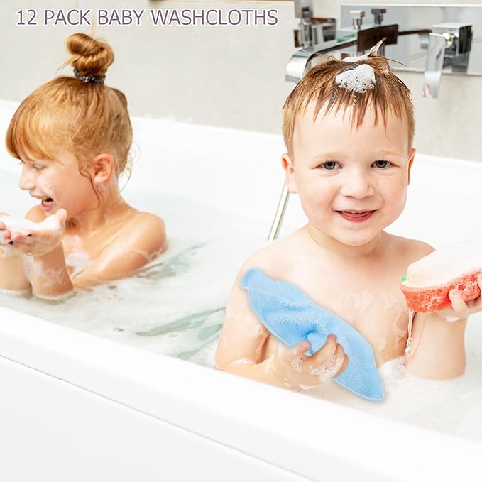 12 Pack Baby Washcloths 100% Cotton - Small Terry Wash Cloths 7.8" x 7.8" Soft Face Washcloth for Hand Body Sensitive Skin Thin Absorbent Wipes for Newborns Infant