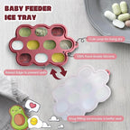 Baby Fruit Food Feeder & Breastmilk Popsicle Molds for Teething Relief, Baby Feeding Sets, 1 Freezer Tray with Lid & 1 Teether Toy & 1 Silicone Teething Pacifier Feeder, Extra Food Pouches (Red)