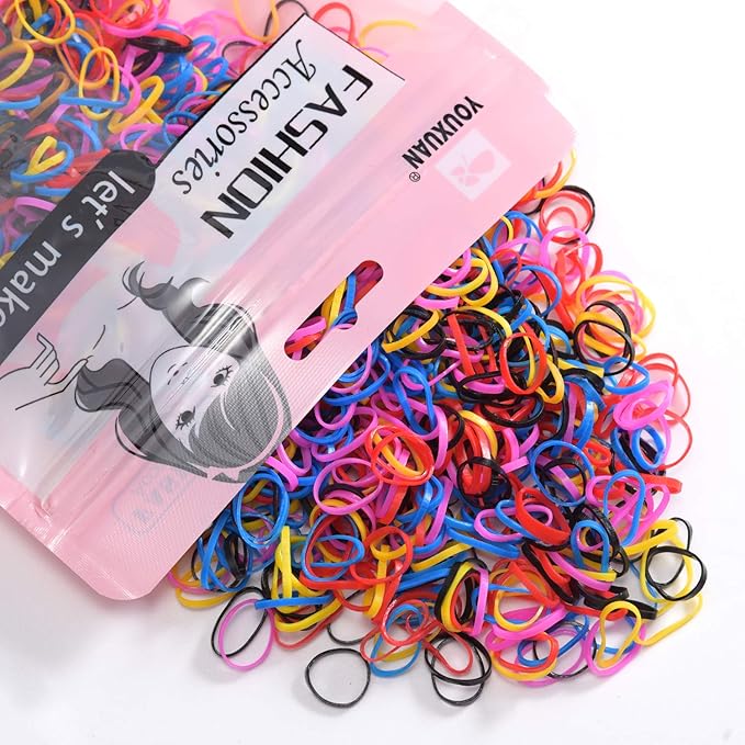 Youxuan Kids Elastics No Damage Colored Hair Bands Fashion Girls Hair Ties 1000 Count Small Size