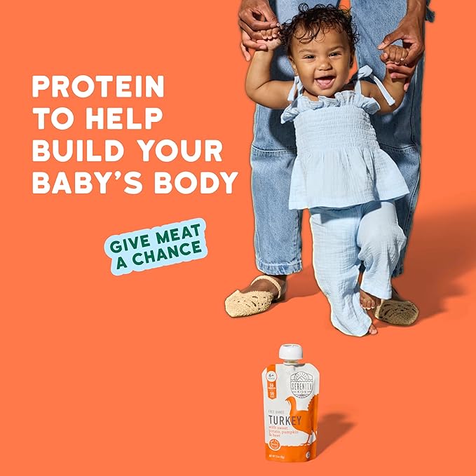 Serenity Kids 6+ Months Turkey Puree Baby Food Pouches - Ethically Sourced BPA-Free Pumpkin Puree & Organic Veggies - 3.5 Oz, 12 Pack