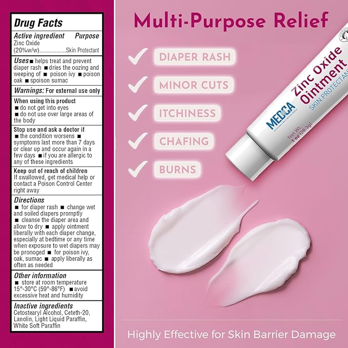 High-Potency 20% Zinc Oxide Ointment - (Pack of 24) Baby Diaper Rash Cream and Gentle Skin Protectant Barrier for Chafed Skin, Wetness Daily & Overnight Protection Soothing, Hypoallergenic, 1oz Tubes