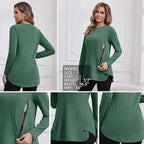 GINKANA Women's Nursing Shirts Long Sleeve 3 Packs Hidden Zipper Breastfeeding Pumping Tops Side Split Maternity Clothes