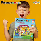 PicassoTiles 60pc Magnetic Building Block Magnet Tile Toy Shop Theme Pretend Play Construction Kit Reconfigurable Printed Structure Double-Sided Printing Education STEM Learning Playset Ages 3+ PTQ50