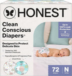 The Honest Company Clean Conscious Diapers for Delicate Skin | Up to 100% Leakproof | Hypoallergenic, Fragrance Free | Gender Neutral | Club Box, Size Newborn, 72 Count (Prints May Vary)