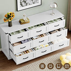9-Drawer Dresser for Bedroom, Modern Wooden Chest of Drawers with Metal Handles, Anti-Tipping Design, Sturdy and Stable Storage Organizer for Living Room, Entryway, Home Office