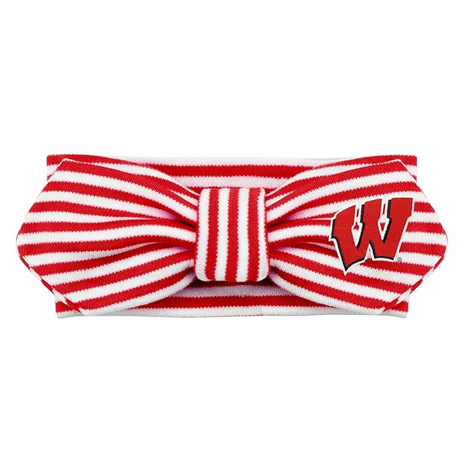 Creative Knitwear Wisconsin Badgers Infant Girls Red/White Striped Hair Knot Headband Embroidered Logo - Size Newborn - 4T