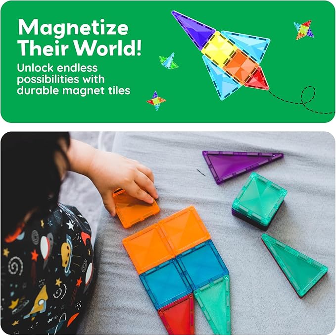 PicassoTiles 100pc Magnetic Tile Mini Diamond Set Travel Size STEM Educational Building Kit for Toddlers Preschool Boys Girls Age 3 Plus Montessori Indoor Learning Toy for Creative Development PTM100