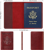 BIAOTIE Premium Leather Passport Holder Covers, Rfid Travel Wallet Passport Document Holder, Travel Essentials Wallet Cover Case for Men and Women (Wine Red)